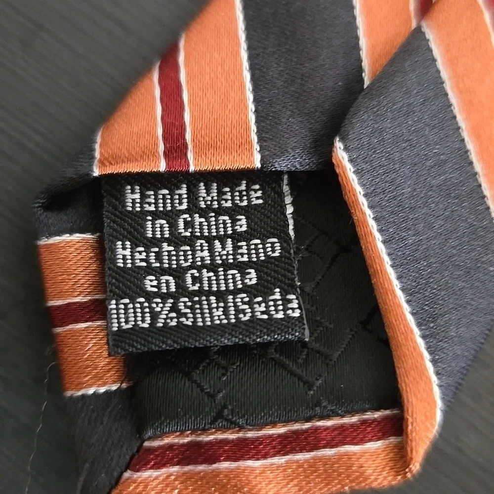 Perry Ellis Orange Striped Tie 100% Silk